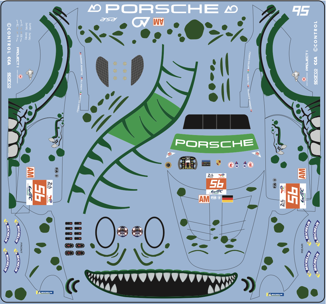 Decal Porsche 911 991 GT3 R #911 A O Racing Rexy (RAWR) #56 Le Mans 2023