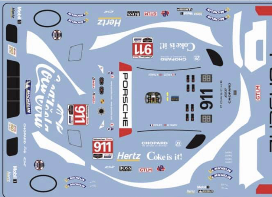 Imsa Sticker Decal Porsche 911 991 RSR IMSA #911 Petit LM Road Atlanta 2019 Coca-Cola