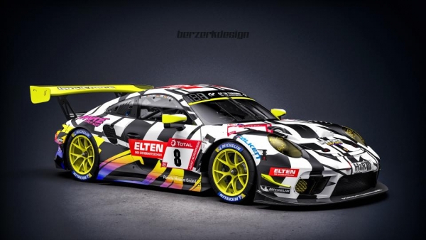 Decal Porsche 911 991 GT3 R Team Iron Force by Ring Police #8 2019 Yellow Nürburgring 1.32
