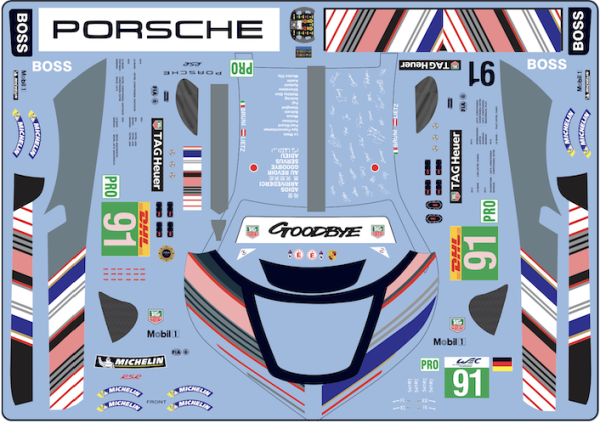 Décalcomanie 1/43 Porsche 991 RSR LM 2018 - N°91 - Modèle JPS Miniatures Auto - Fabriqué En France