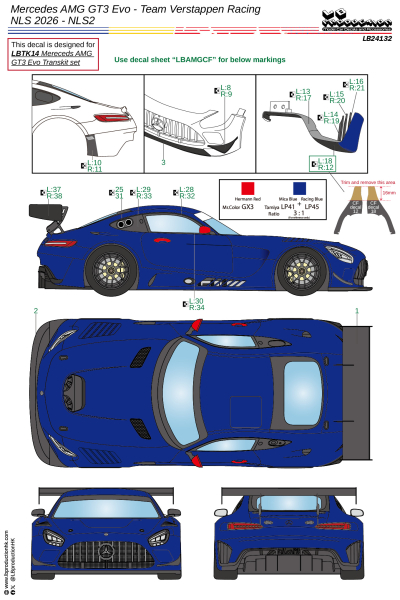 1/24 Decal Mercedes AMG GT3 Evo - Team Verstappen Racing NLS 2026 - NLS2026 (24132 LBProduction)