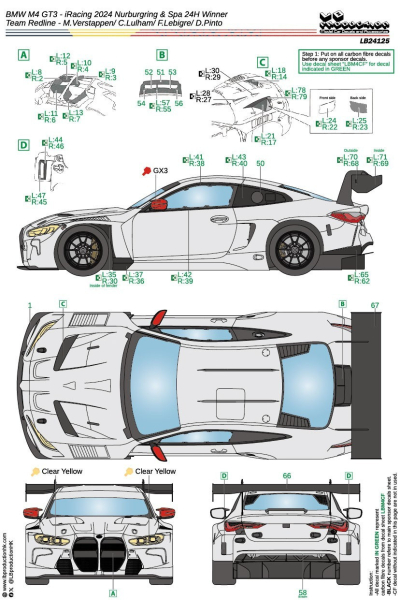 1/24 Decal BMW M4 GT3 - Team Verstappen iRacing Nurburgring 2024 / SPA 24H Team Redline  (LB24125 LBProduction)