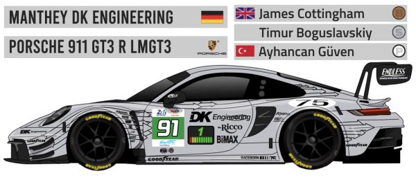 Decal Porsche 911 992 GT3 R Manthey Racing Grello Porsche #91 Lemans 24h 2026 FFSFD1019v09x All Scales