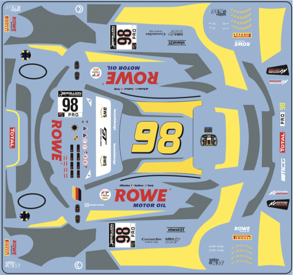 Decal Porsche 911 991 RSR ROWE  #98 SPA 2020