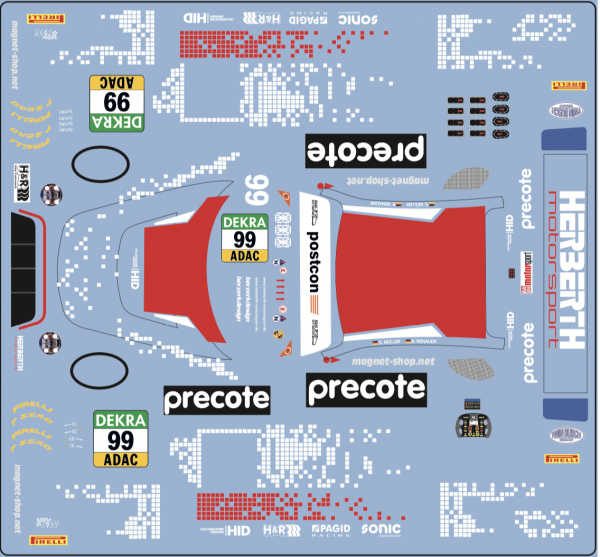 Decal Porsche 911 991 RSR Precote- ADAC 2020 - Herberth #99  Scale 1:32