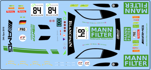 Decal Merc AMG GT3 HTP Motorsport Mann Filter #84 Mamba SPA