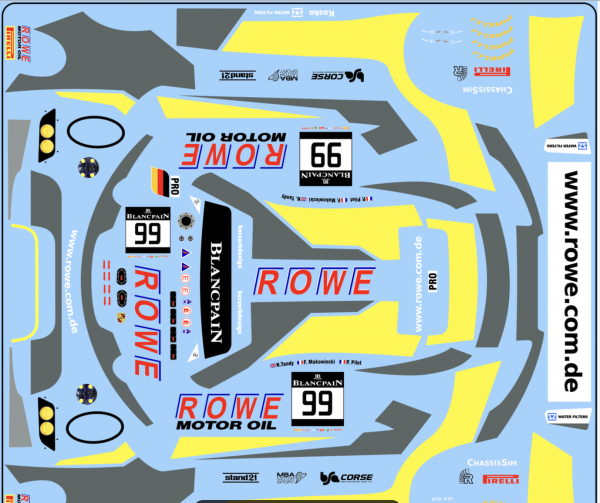 Decal Porsche 911 991 ROWE Racing #99 2019 Blancpain Endurance Series