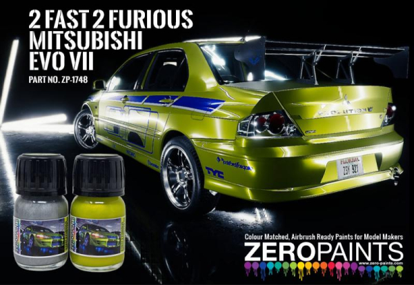  Fast 2 Furious Mitsubishi Evo VII Green/Yellow & Silver Paint Set 2x30ml ZP-1748